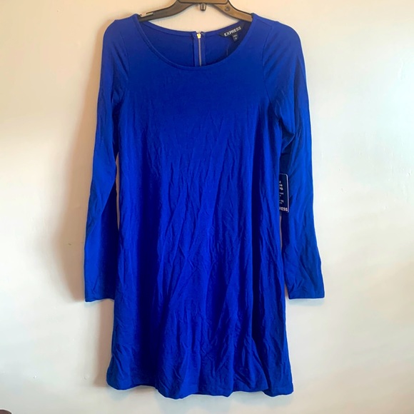 NWT EXPRESS blue long sleeve dress size small - Picture 1 of 5